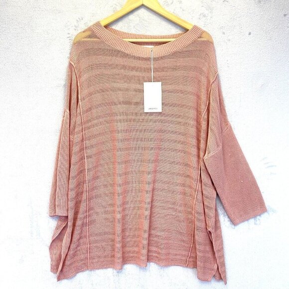 Andree by Unit Pink Oversized Sweater Size 1X Beach Dolman Sleeve Romantic Flowy - Picture 2 of 16